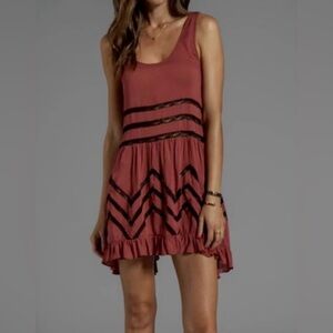 Intimately Free People Voile Lace Trapeze Slip Red Combo Polka Dot Dress Small